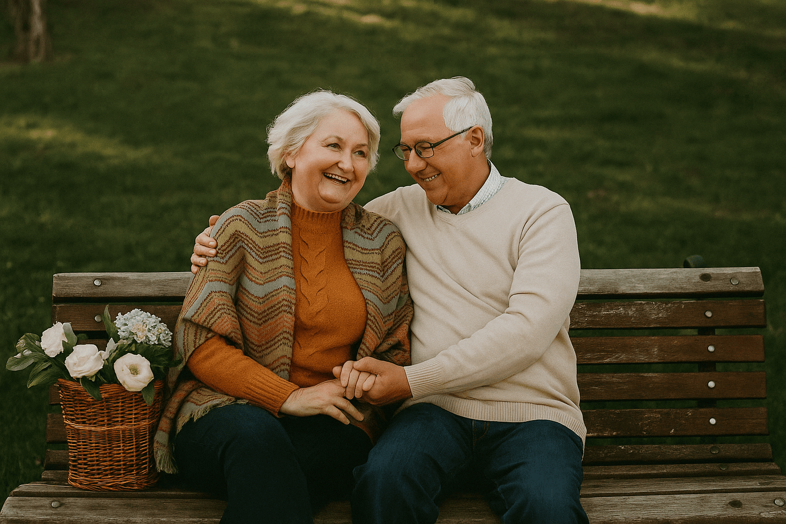 A woman and a man side by side with a clock symbol, representing the fact that women generally live longer than men